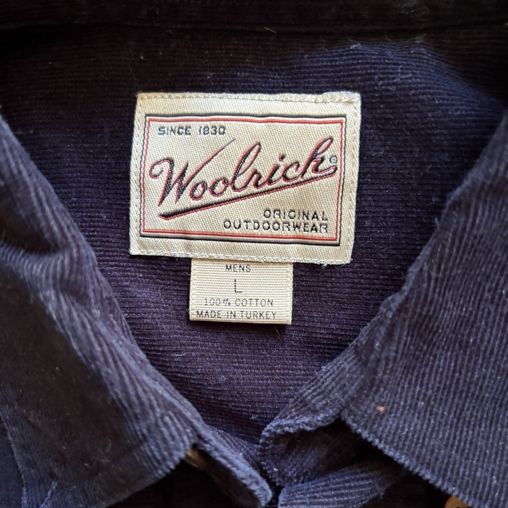 VTG Woolrich Corduroy Navy Blue Button Up Shirt Shacket Men's Large 100% Cotton - Picture 5 of 10